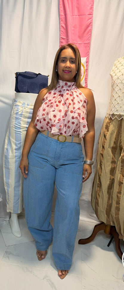 Top Polka Dots con Ruffles y Lazo en la Espalda | One Size