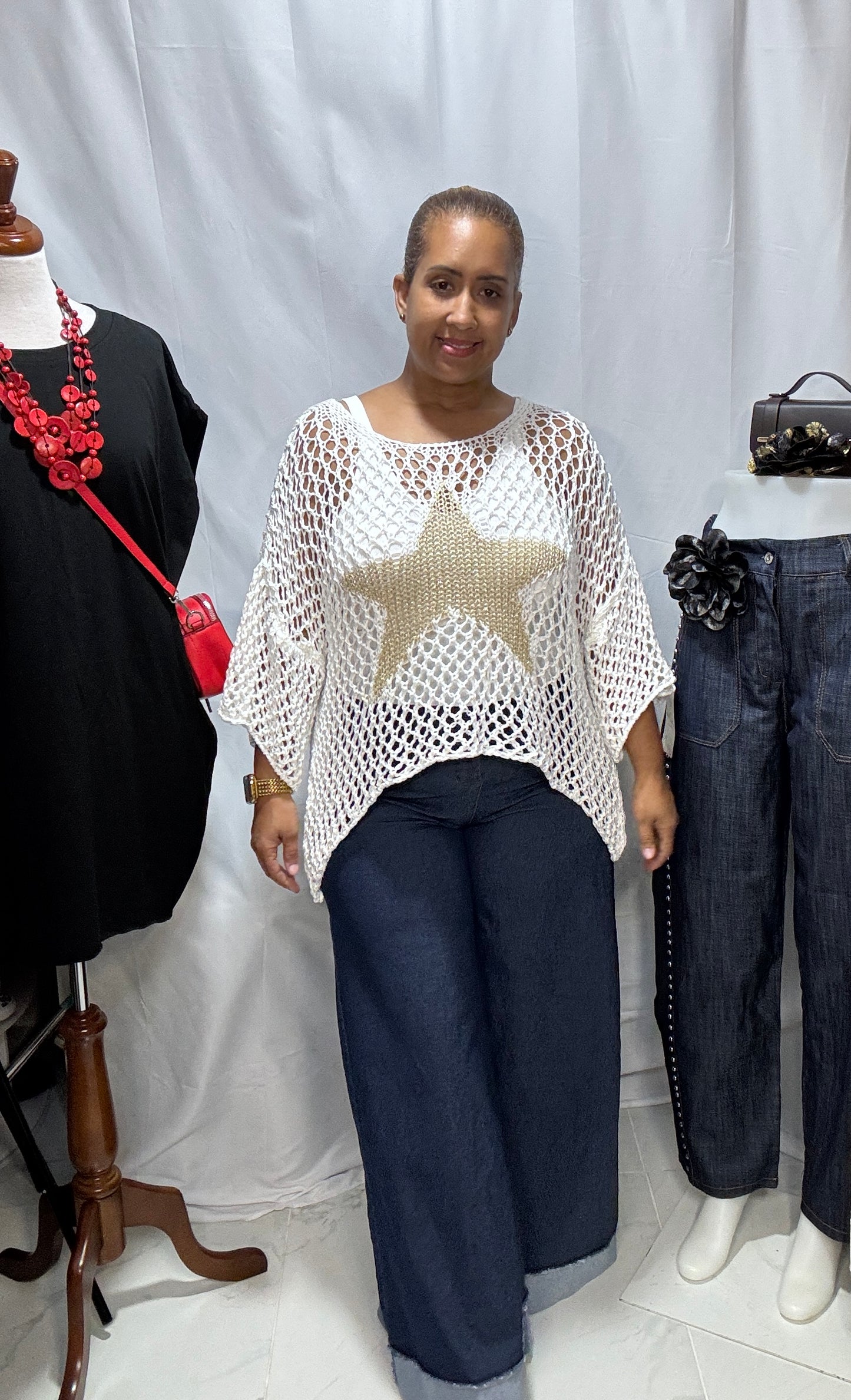 Sweater Hilo con Estrella Dorada Made in Italy - Talla Única