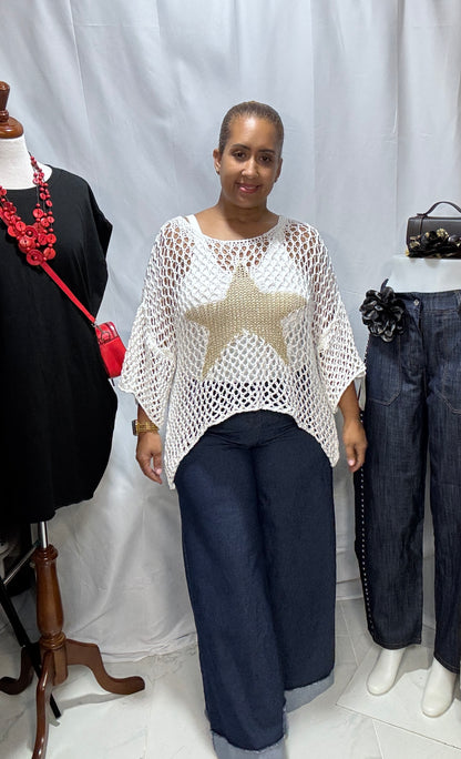 Sweater Hilo con Estrella Dorada Made in Italy - Talla Única