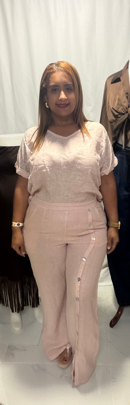 Pantalón Italiano de Hilo con Botones de lado