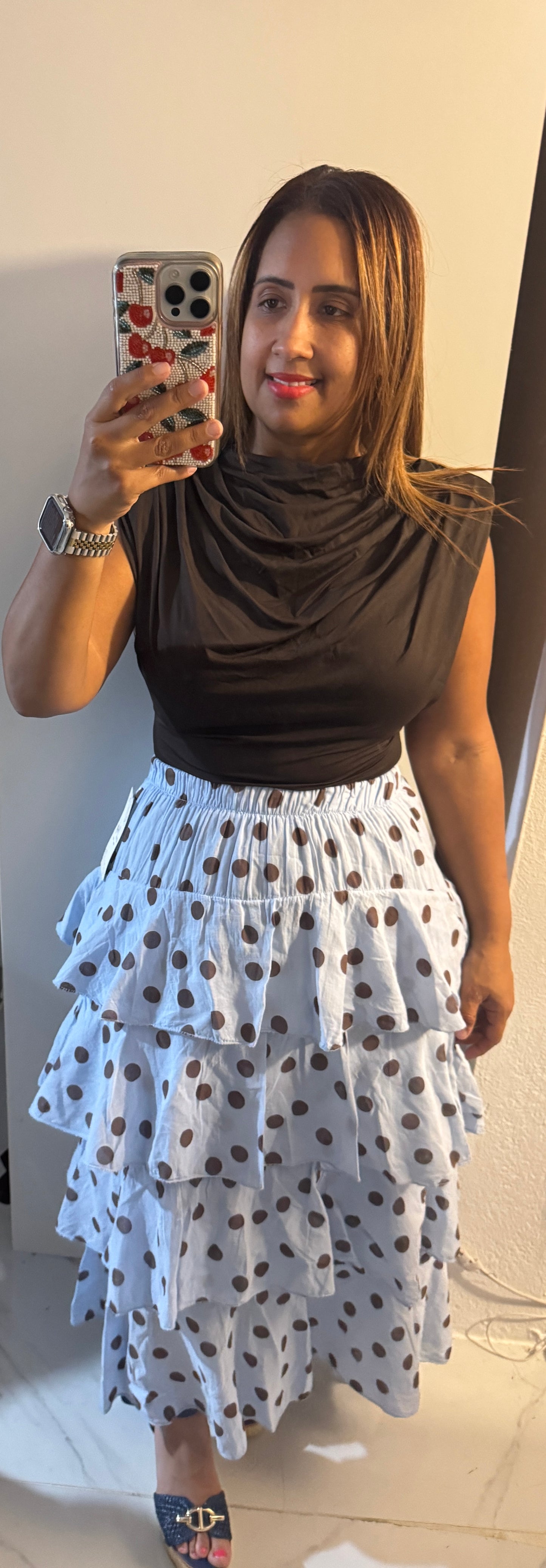 Falda Italiana de Volantes con Polka Dots | Maxi Larga