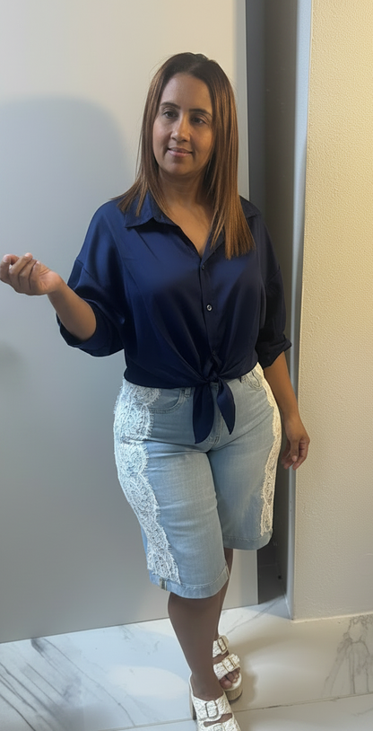 Camisa de seda con mangas y botones italiana