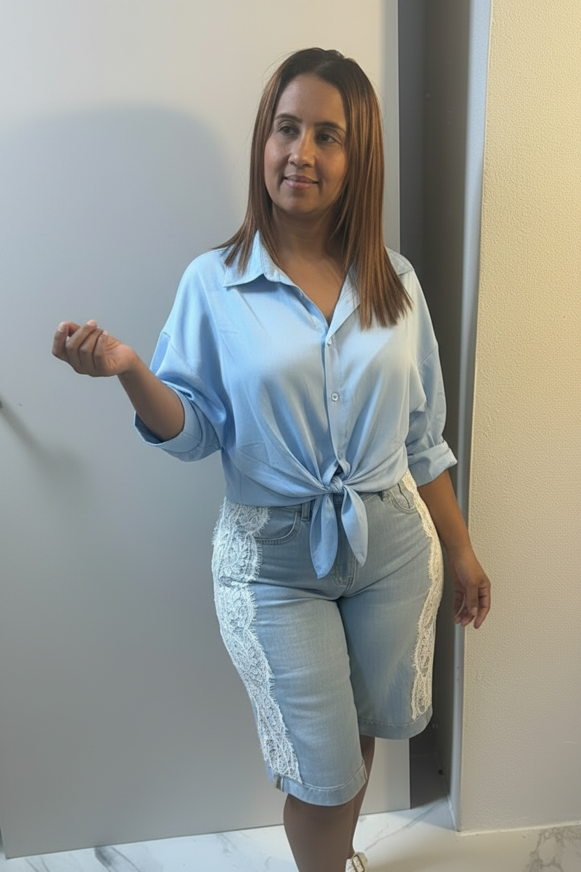 Camisa de seda con mangas y botones italiana