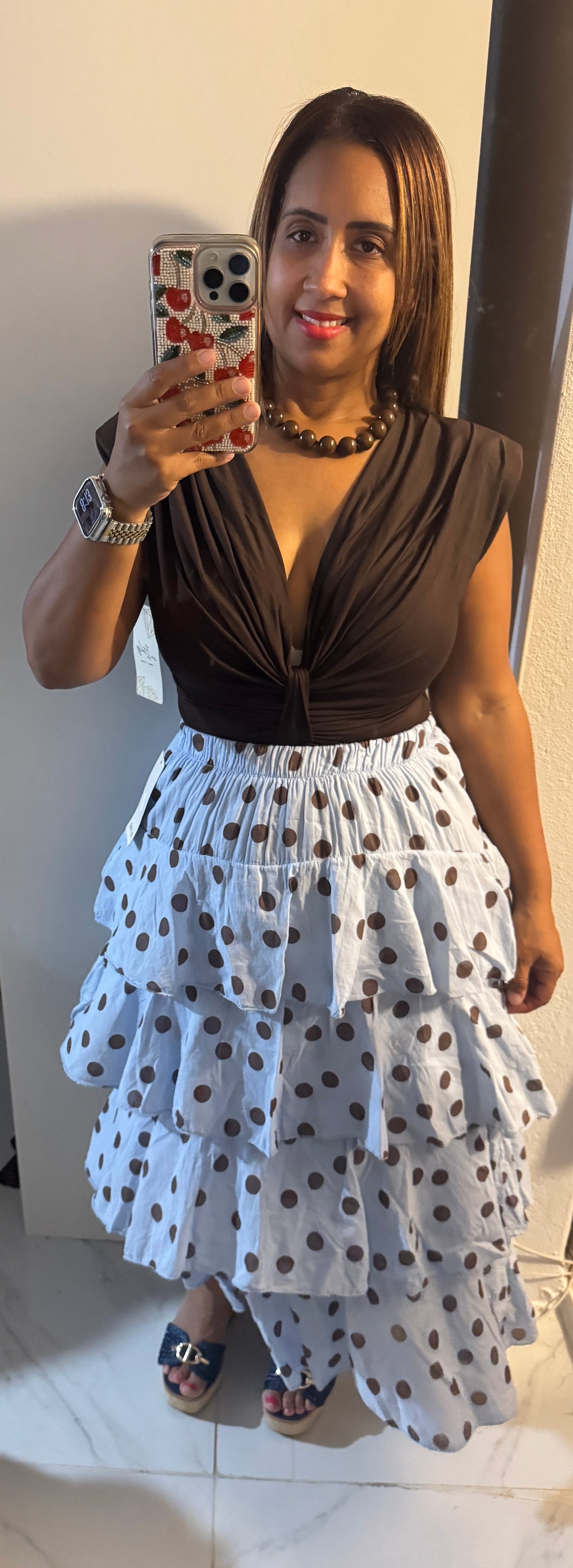 Falda Italiana de Volantes con Polka Dots | Maxi Larga