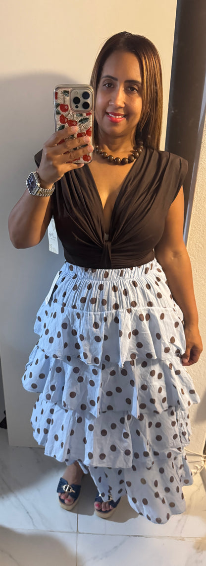 Falda Italiana de Volantes con Polka Dots | Maxi Larga