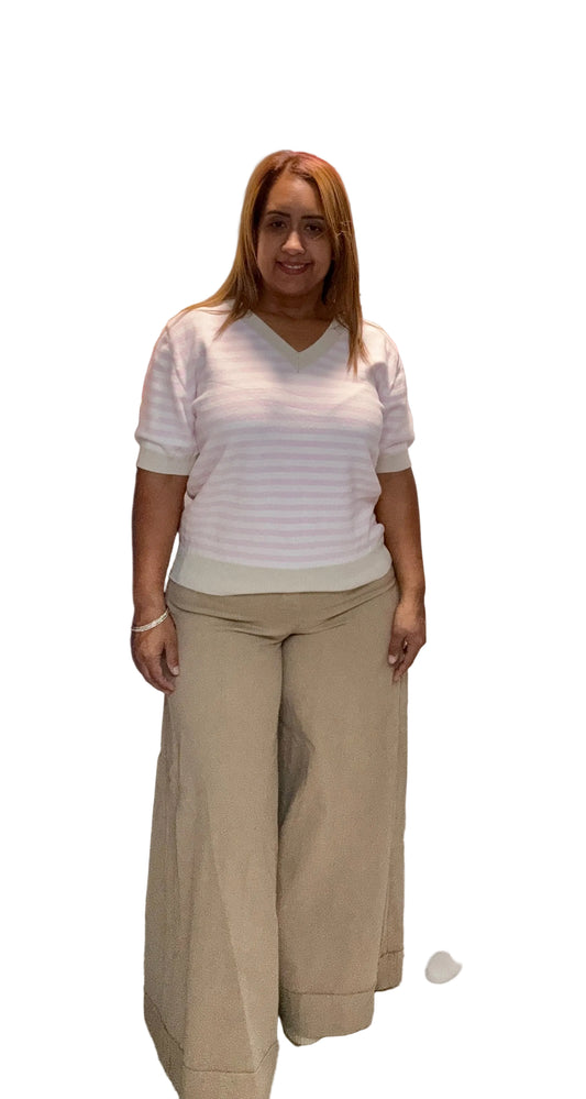 Sweater Italiano de Líneas Verticales Cuello V – Talla Única