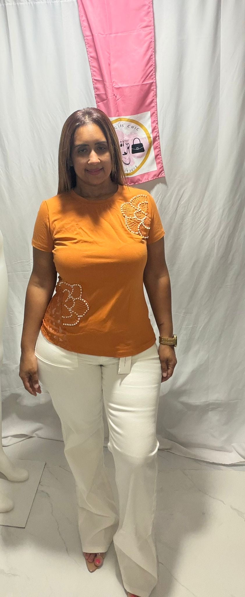 Basic pearl camel top