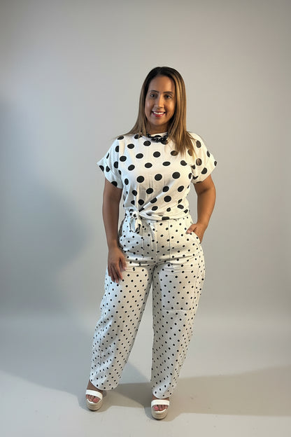 Pantalón Barrel Polka Dots | Tela Italiana | Elegante y Versátil