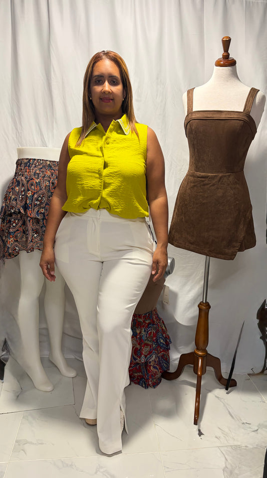 Top Verde Lima con Detalles Blancos - Estilo Fresco y Elegante