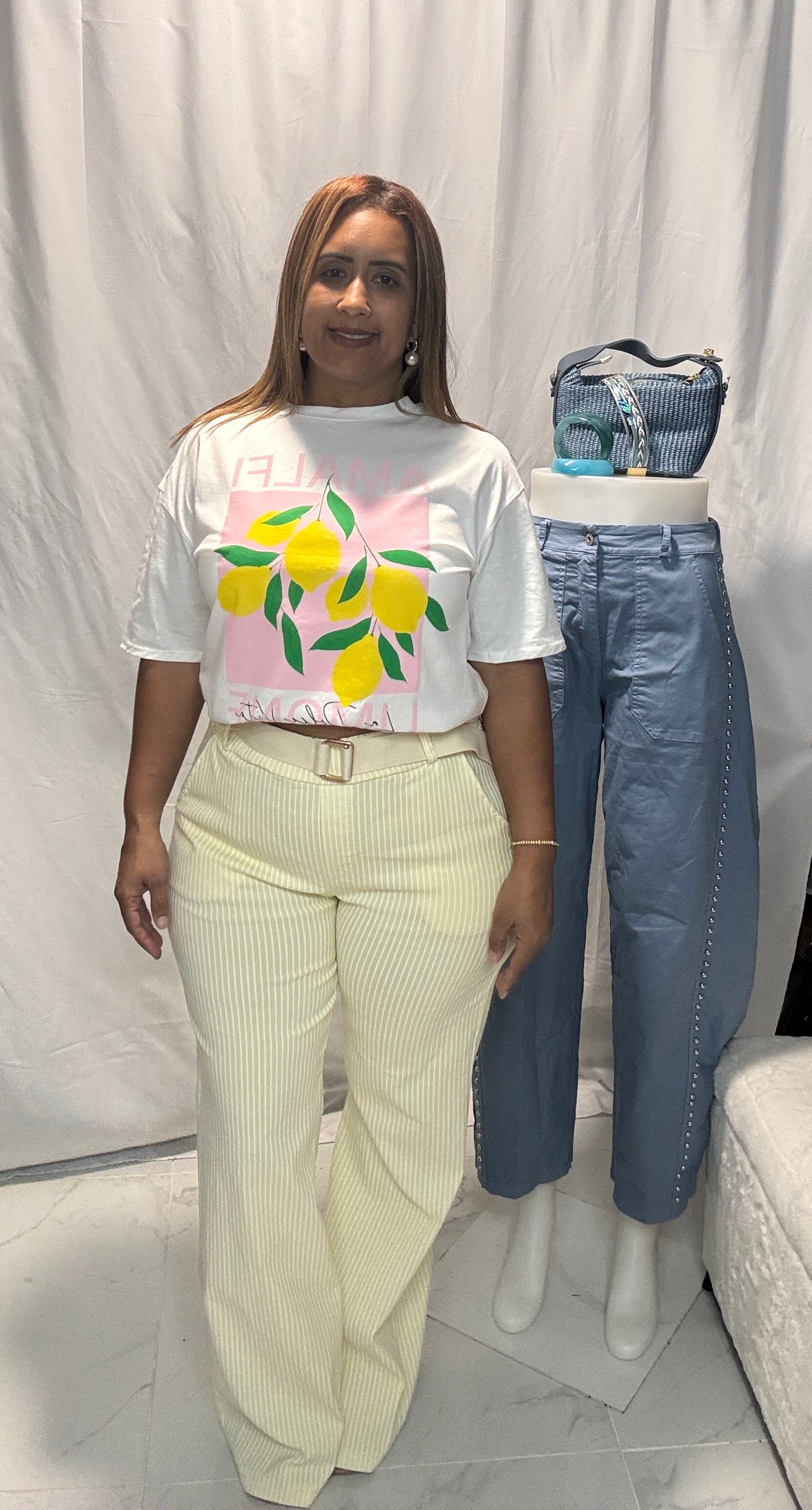 Pantalón Italiano de Rayas Blancas con Correa - One Size