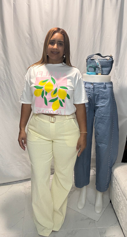 Pantalón Italiano de Rayas Blancas con Correa - One Size