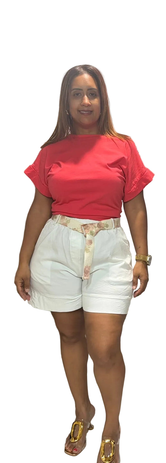 Short Italiano con Correa Floral – Estilo Versátil, One Size