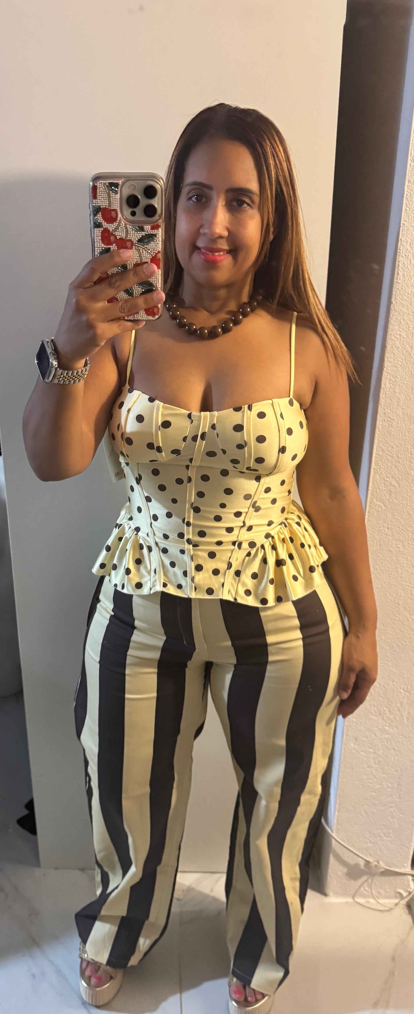 Corset Top Italiano Polka Dot con Copa y Volante | Tela Stretch | One Size