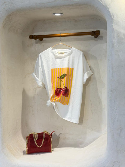 White Graphic Tee – Peach & Beach Summer Prints | One Size Italian