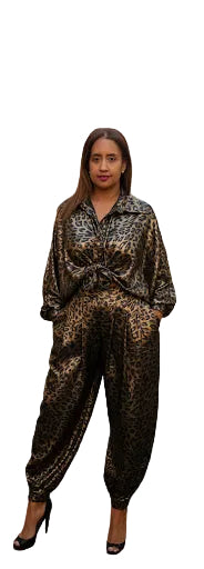Set Leopardo Italiano- Pantalón estilo Aladin y Blusa manga larga