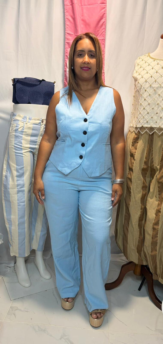 Set de Pantalón y Vest de Vestir | Azul con Botones Negros