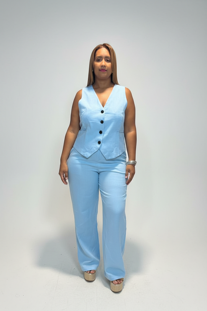 Set de Pantalón y Vest de Vestir | Azul con Botones Negros