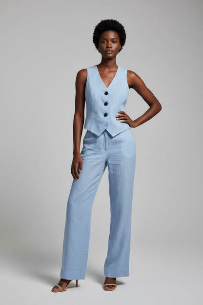 Set de Pantalón y Vest de Vestir | Azul con Botones Negros