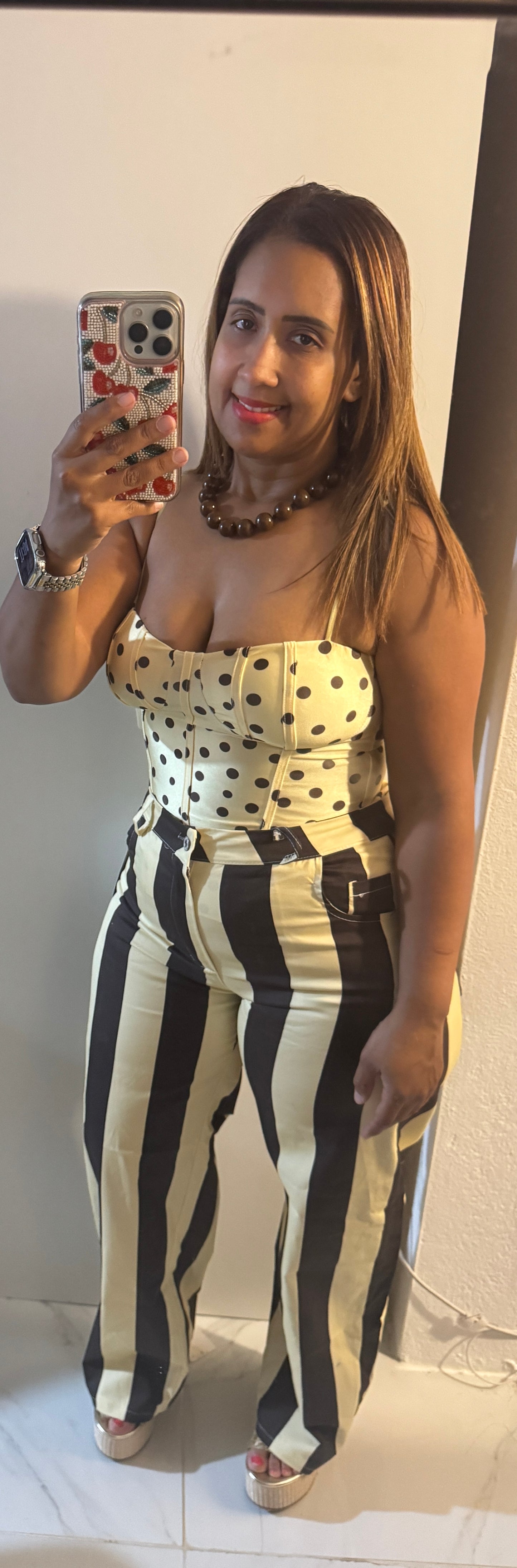 Corset Top Italiano Polka Dot con Copa y Volante | Tela Stretch | One Size
