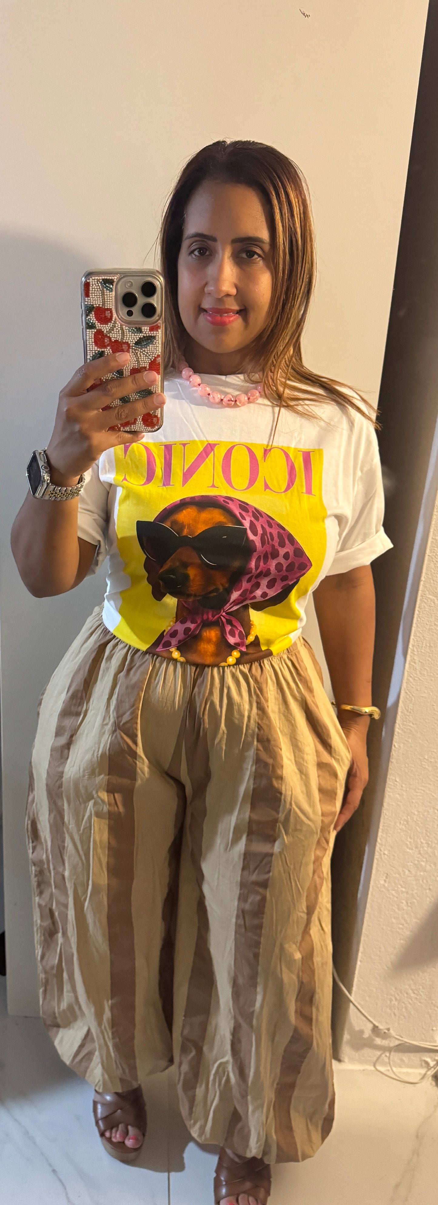 White Graphic Tee – Peach & Beach Summer Prints | One Size Italian
