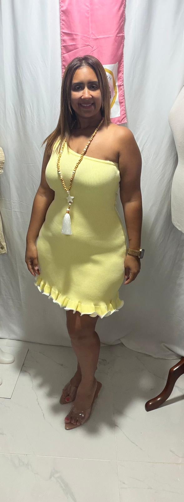 Yellow dress one shoulder