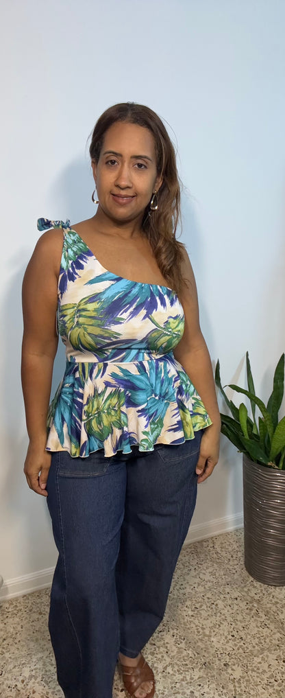 Camisa One Shoulder Palms - Marena by Pia Color