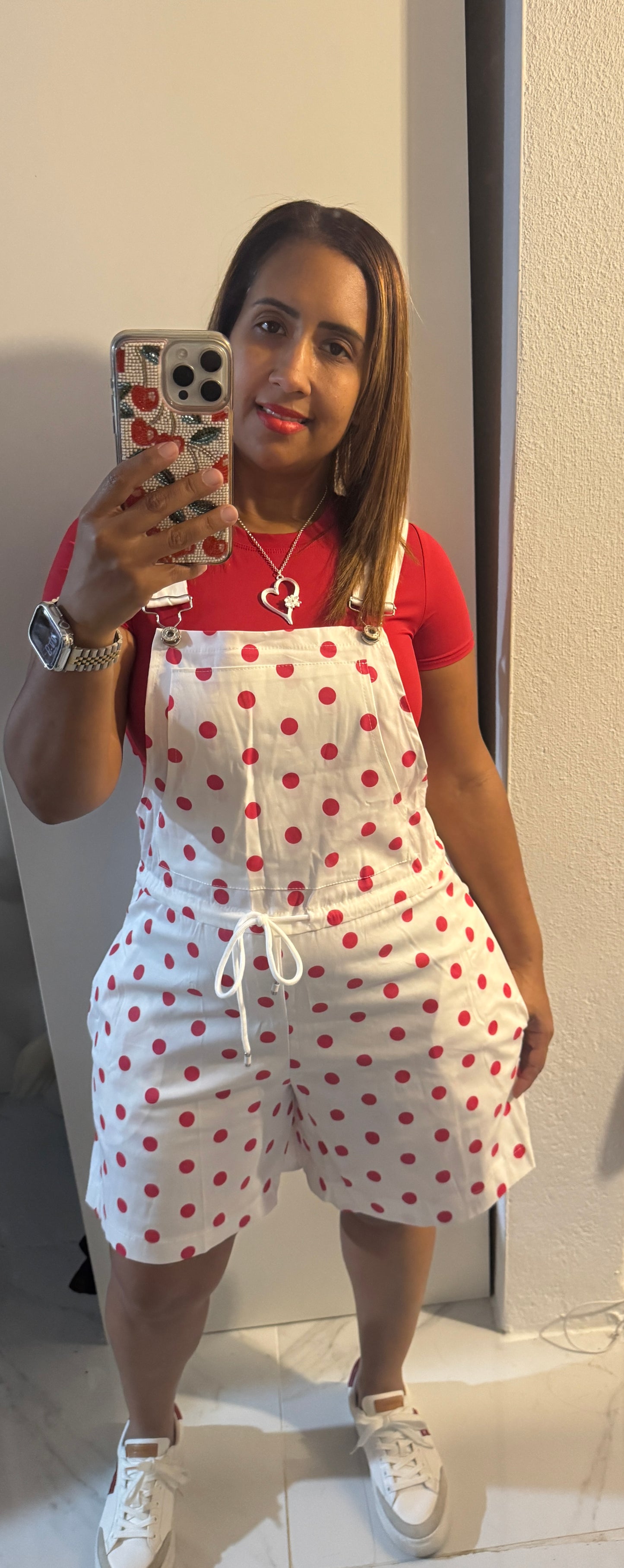 Romper Italiano Polkadots | Mangas Ajustables & Cinto | Base Blanca | One Size