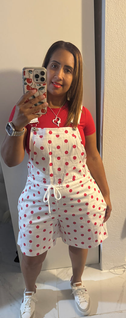 Romper Italiano Polkadots | Mangas Ajustables & Cinto | Base Blanca | One Size