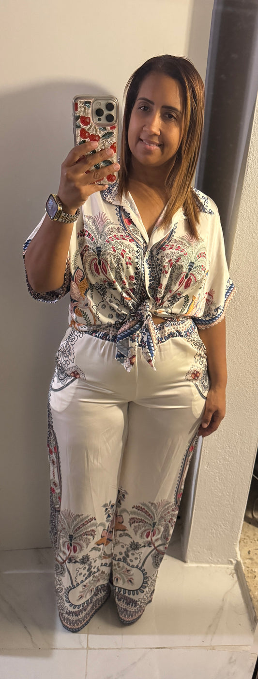 Set Italiano de Seda — Pantalón & Camisa Manga Corta con Print Exclusivo