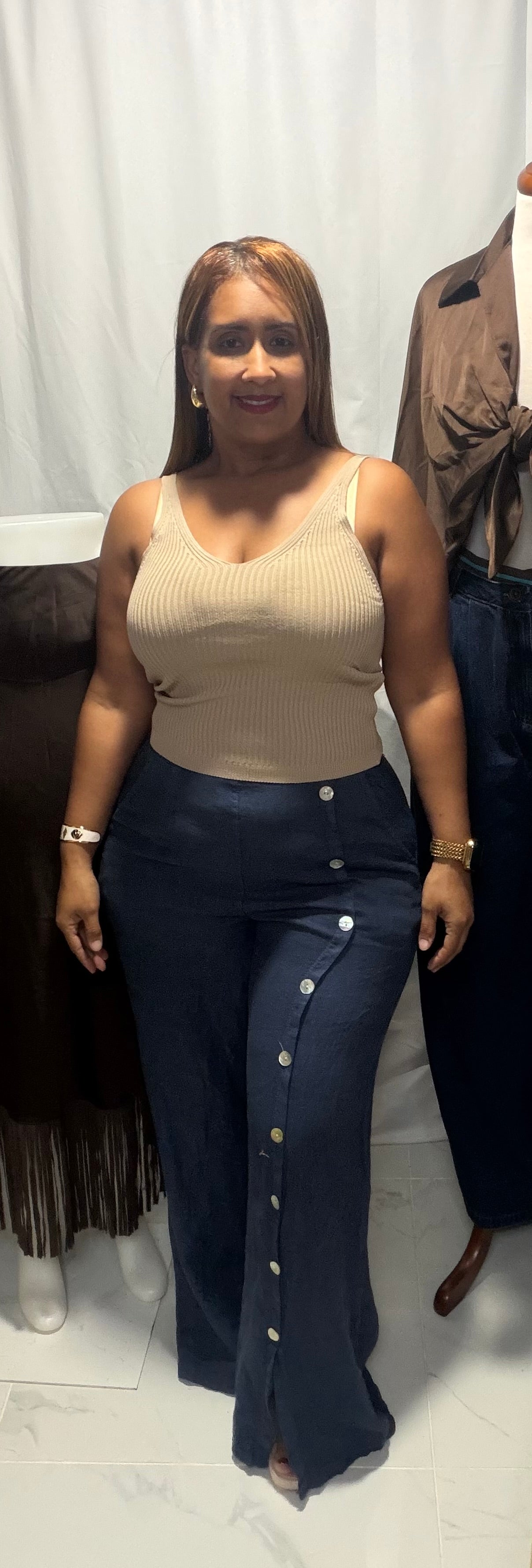 Pantalón Italiano de Hilo con Botones de lado