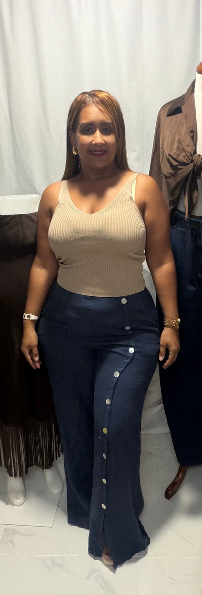 Pantalón Italiano de Hilo con Botones de lado