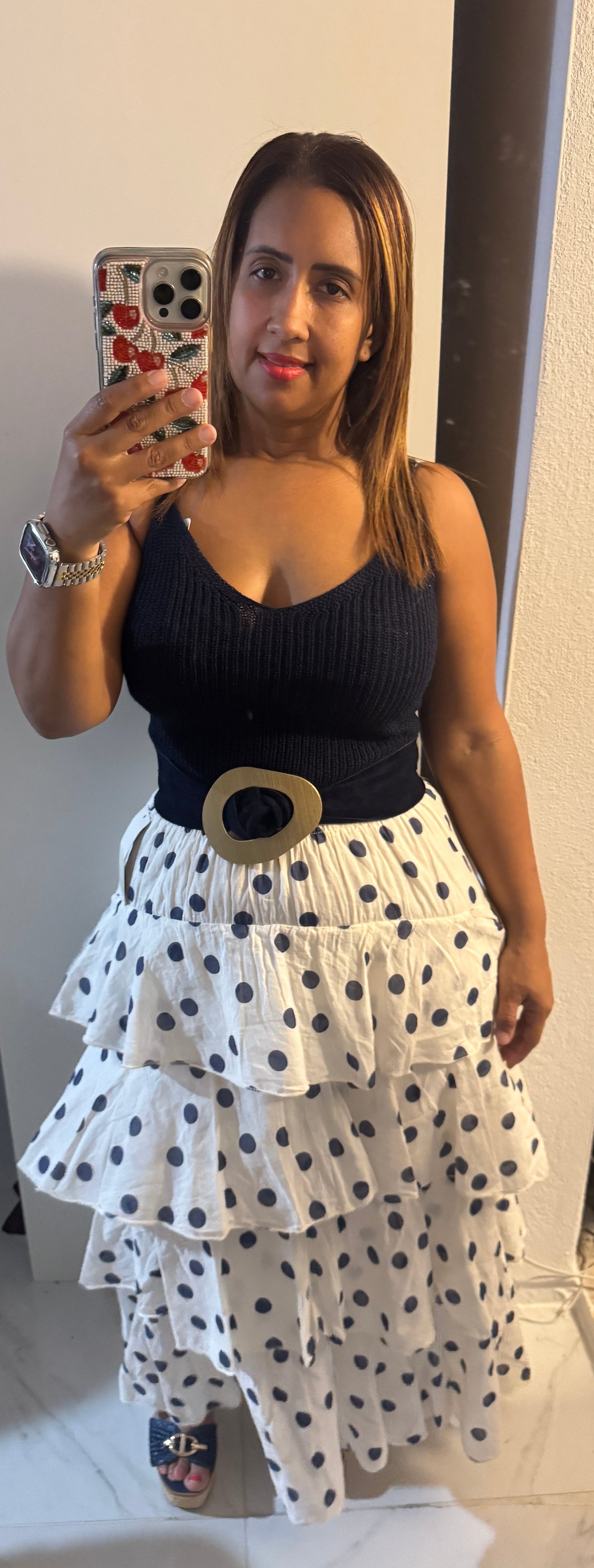 Falda Italiana de Volantes con Polka Dots | Maxi Larga