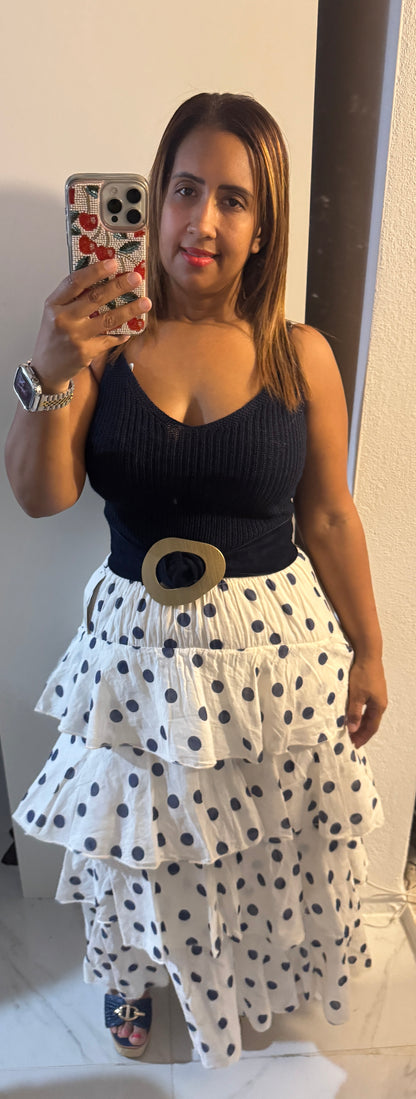 Falda Italiana de Volantes con Polka Dots | Maxi Larga