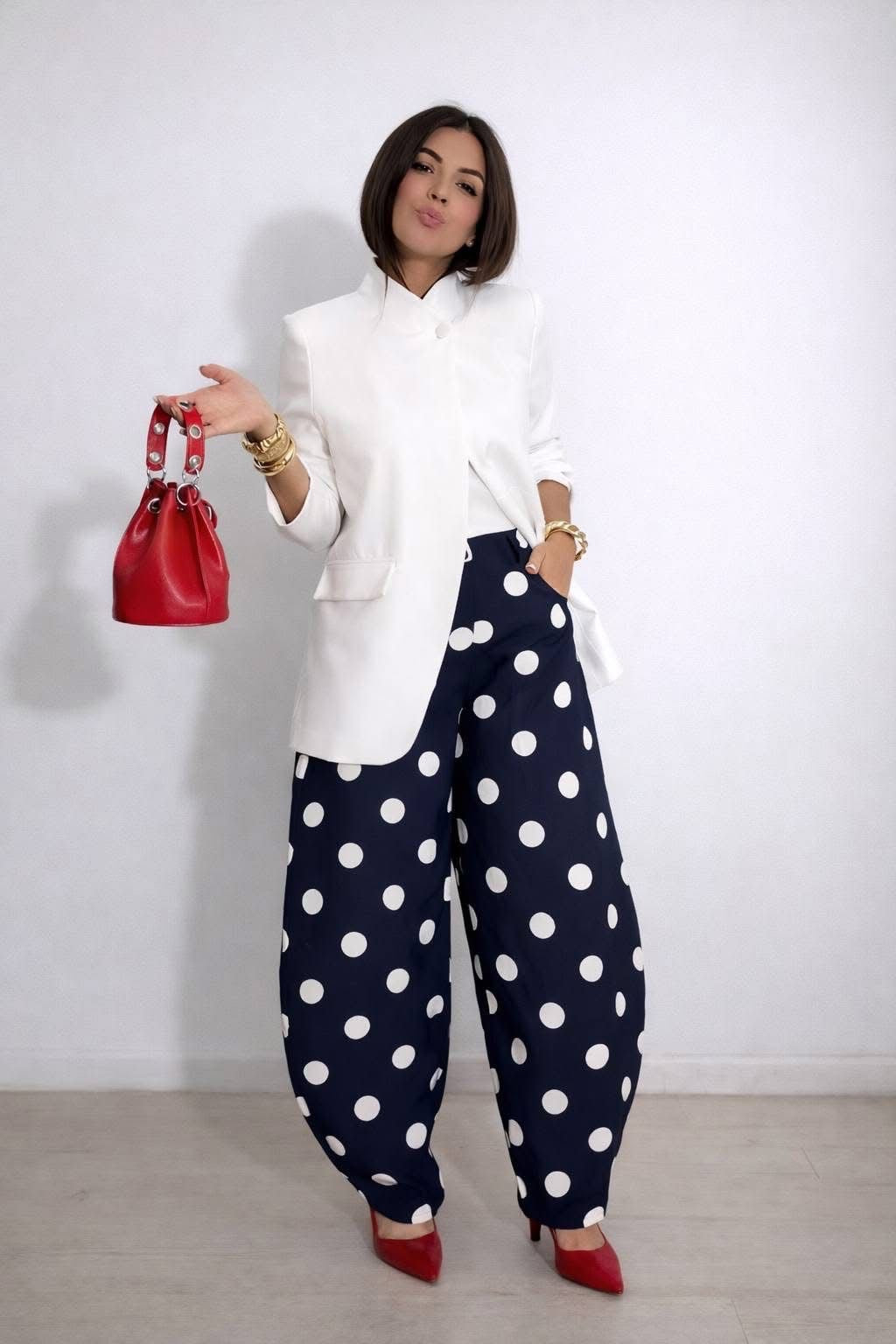 Italian Barrel Leg Trouser | One Size | Polka Dot