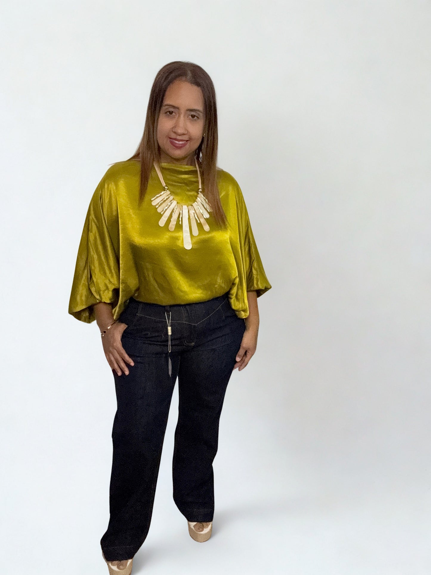 Satin Lime  Blouse Made in Italy
