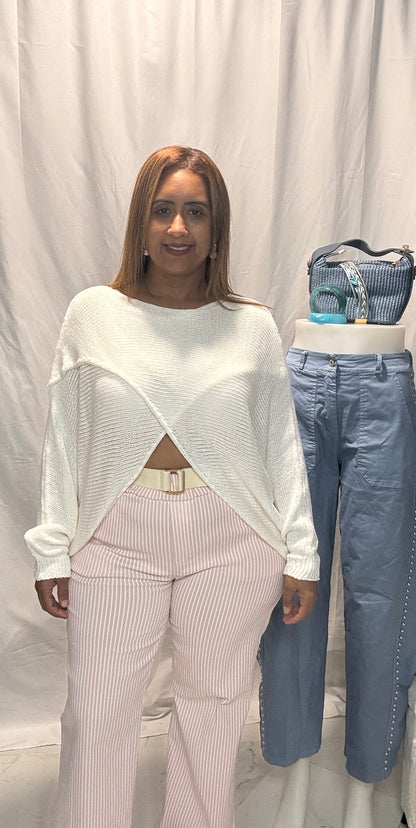 Pantalón Italiano de Rayas Blancas con Correa - One Size