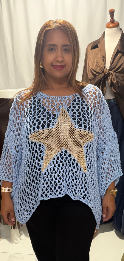 Sweater Hilo con Estrella Dorada Made in Italy - Talla Única
