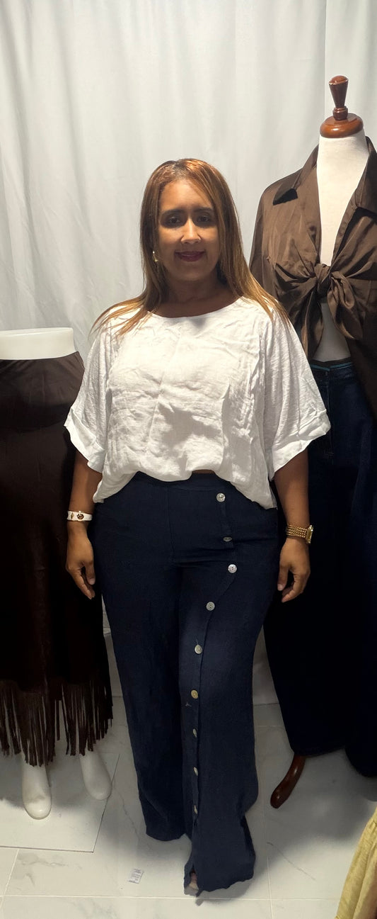 Blusa Italiana de Lino con Mangas de Contraste - Made in Italy