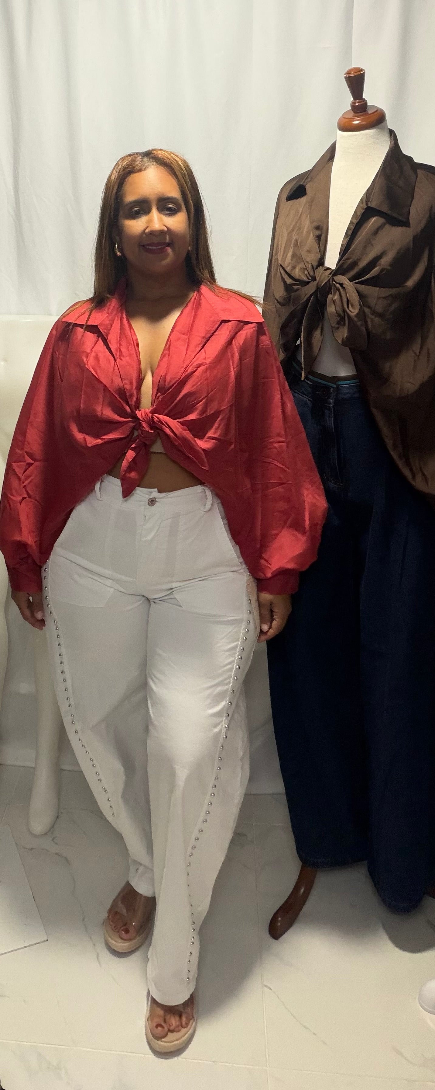 Blusa Tencel Manga Larga con Nudo - Made in Italy