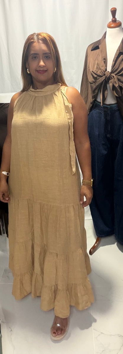 Traje en Hilo detalle lazo en cuello- Hecho en Italia