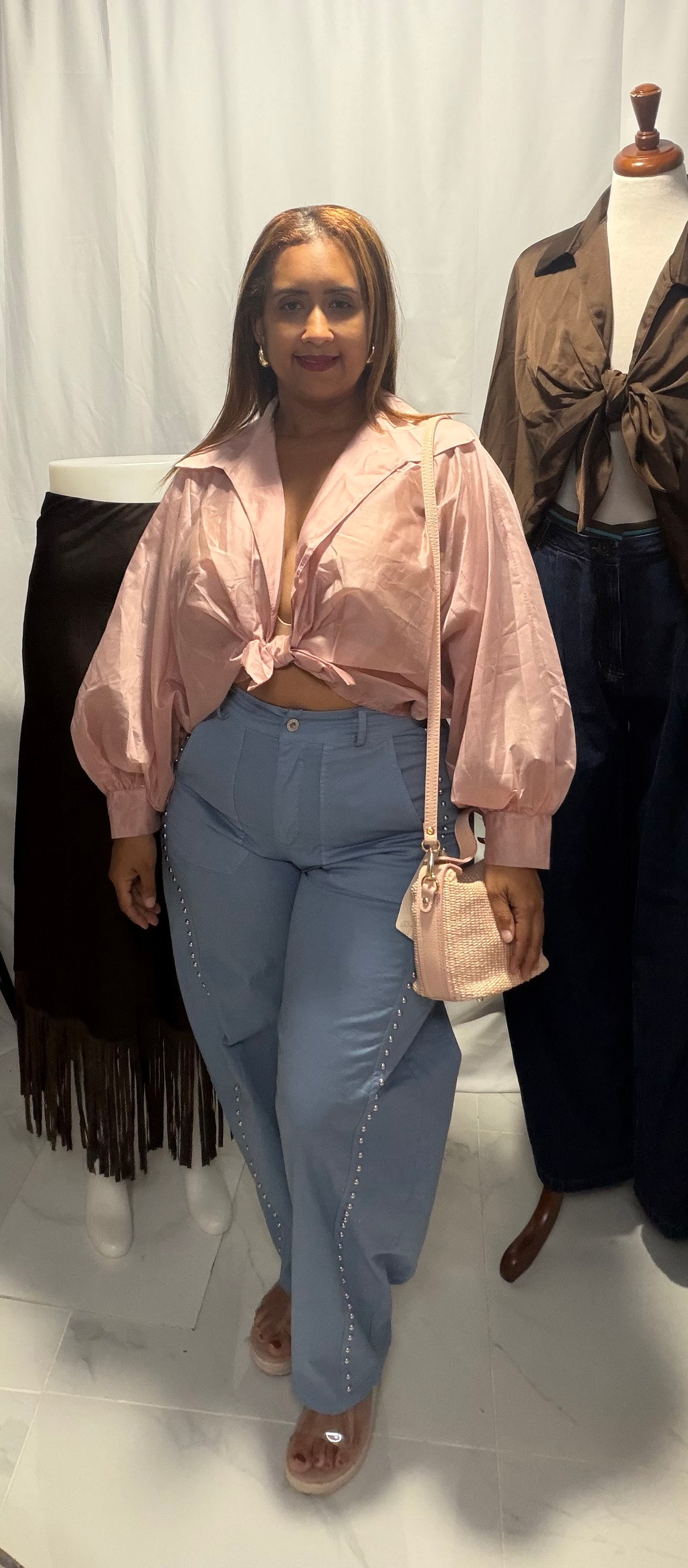 Blusa Tencel Manga Larga con Nudo - Made in Italy