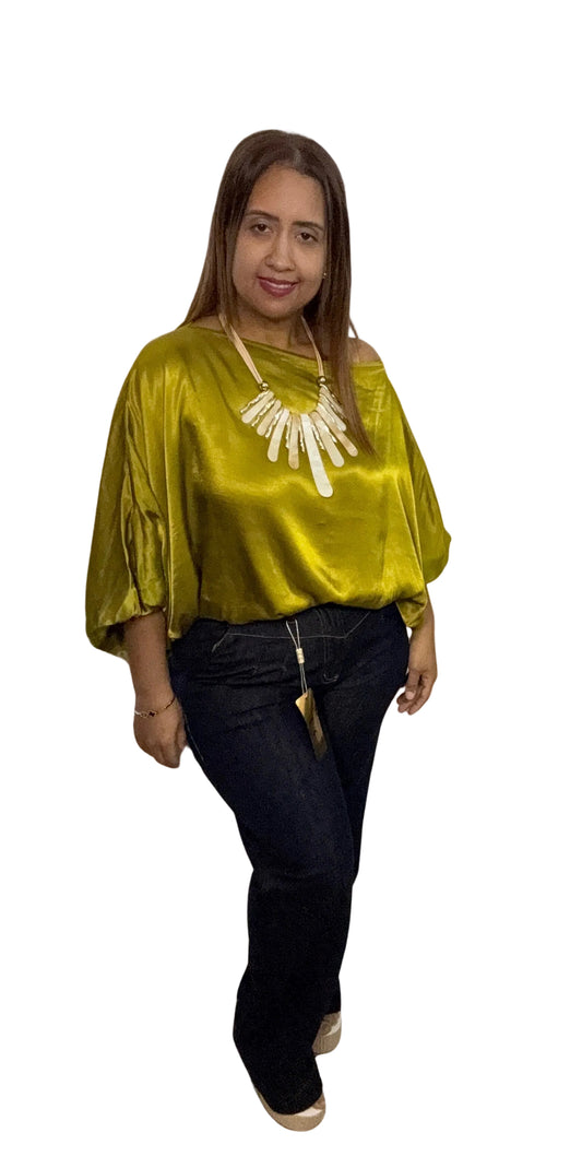 Satin Lime  Blouse Made in Italy