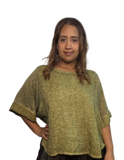 Blusa Italiana de Lino con Mangas de Contraste - Made in Italy