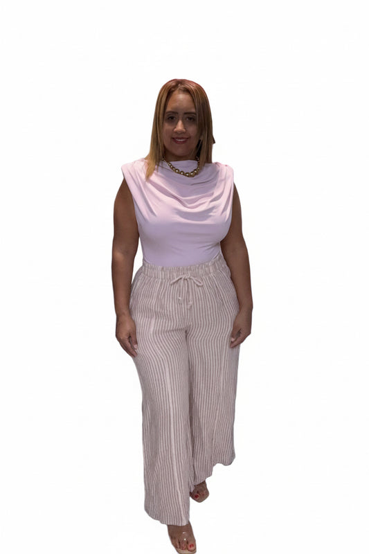 Pantalón de Hilo con Líneas Sutiles — Tono Pastel | One Size