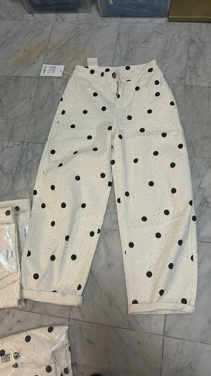 L polkadot Brown jeans, ivory