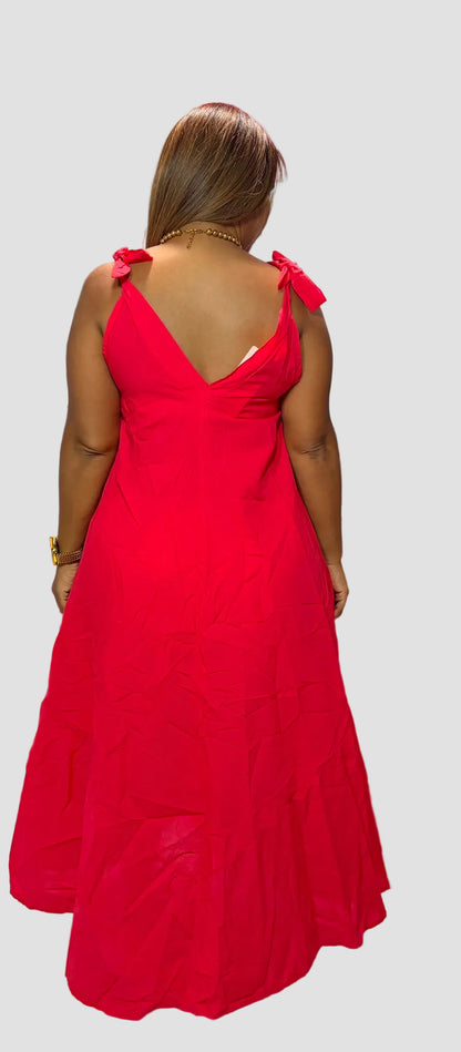 Italian Red Floral Embroidered Dress – One Size