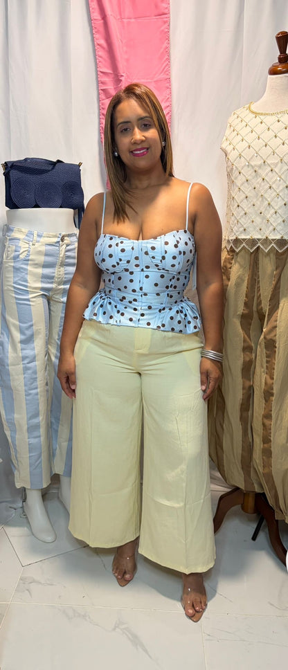 Corset Top Italiano Polka Dot con Copa y Volante | Tela Stretch | One Size
