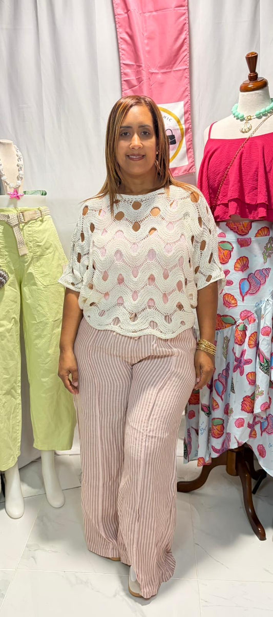 Pantalón de Hilo con Líneas Sutiles — Tono Pastel | One Size