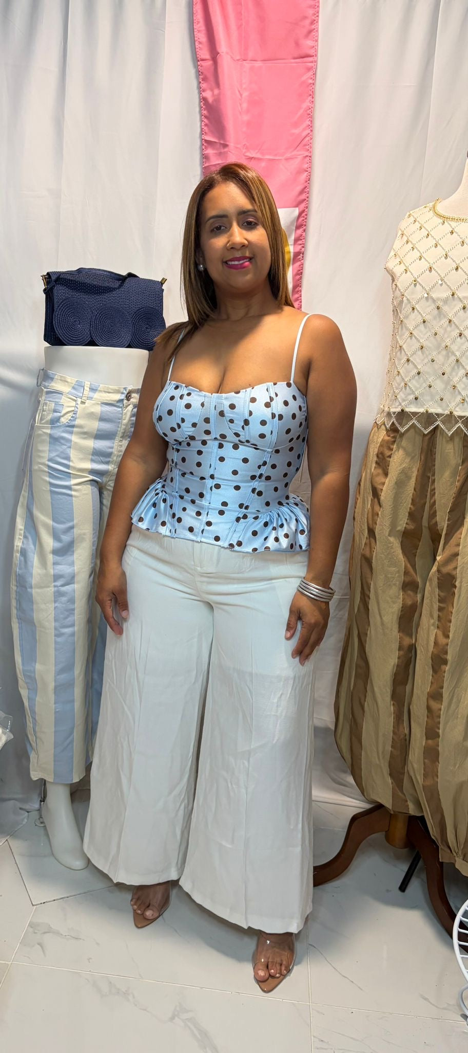 Corset Top Italiano Polka Dot con Copa y Volante | Tela Stretch | One Size