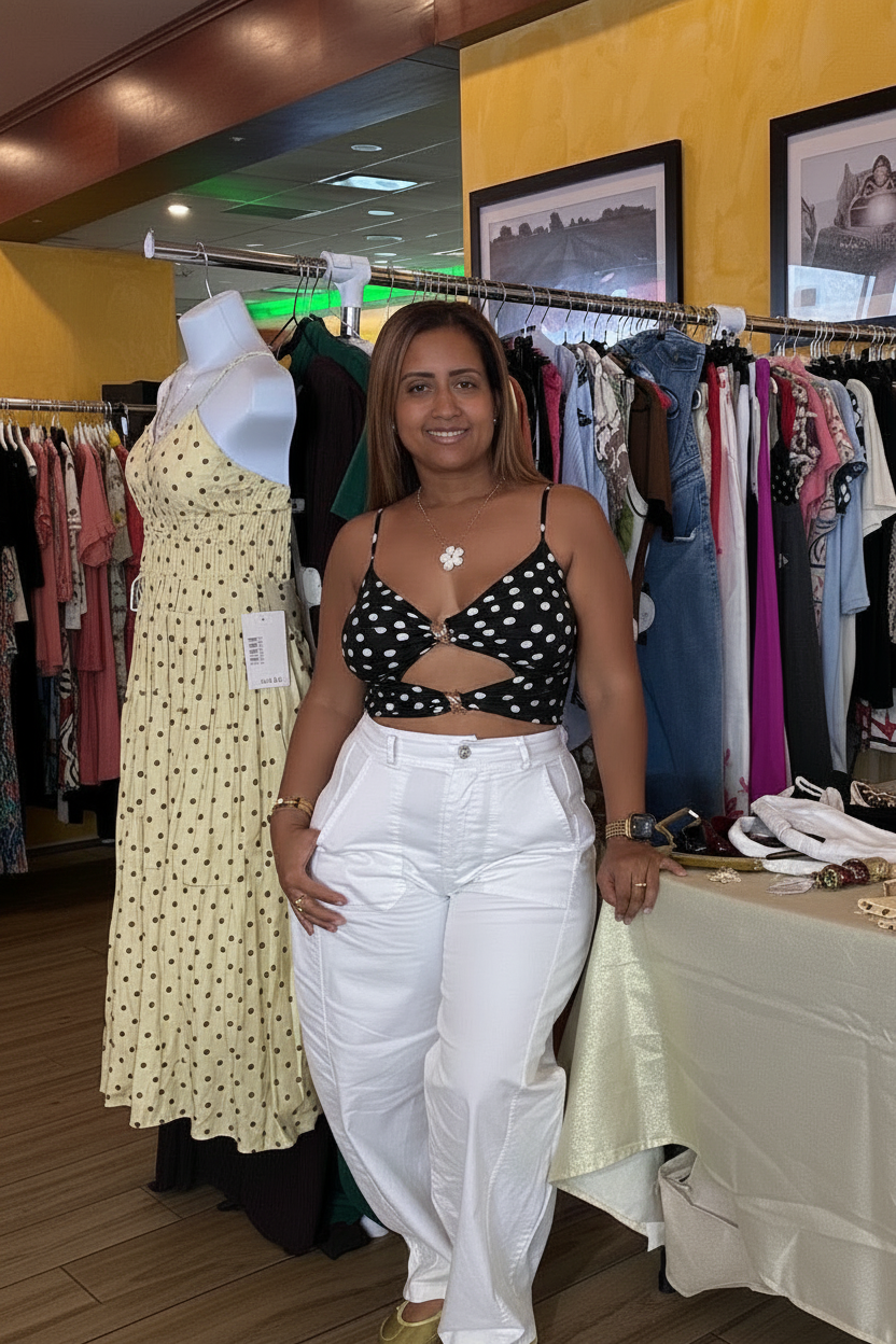 Top Italiano Polka Dots con Escote Sensual y Detalle de hebilla dorada